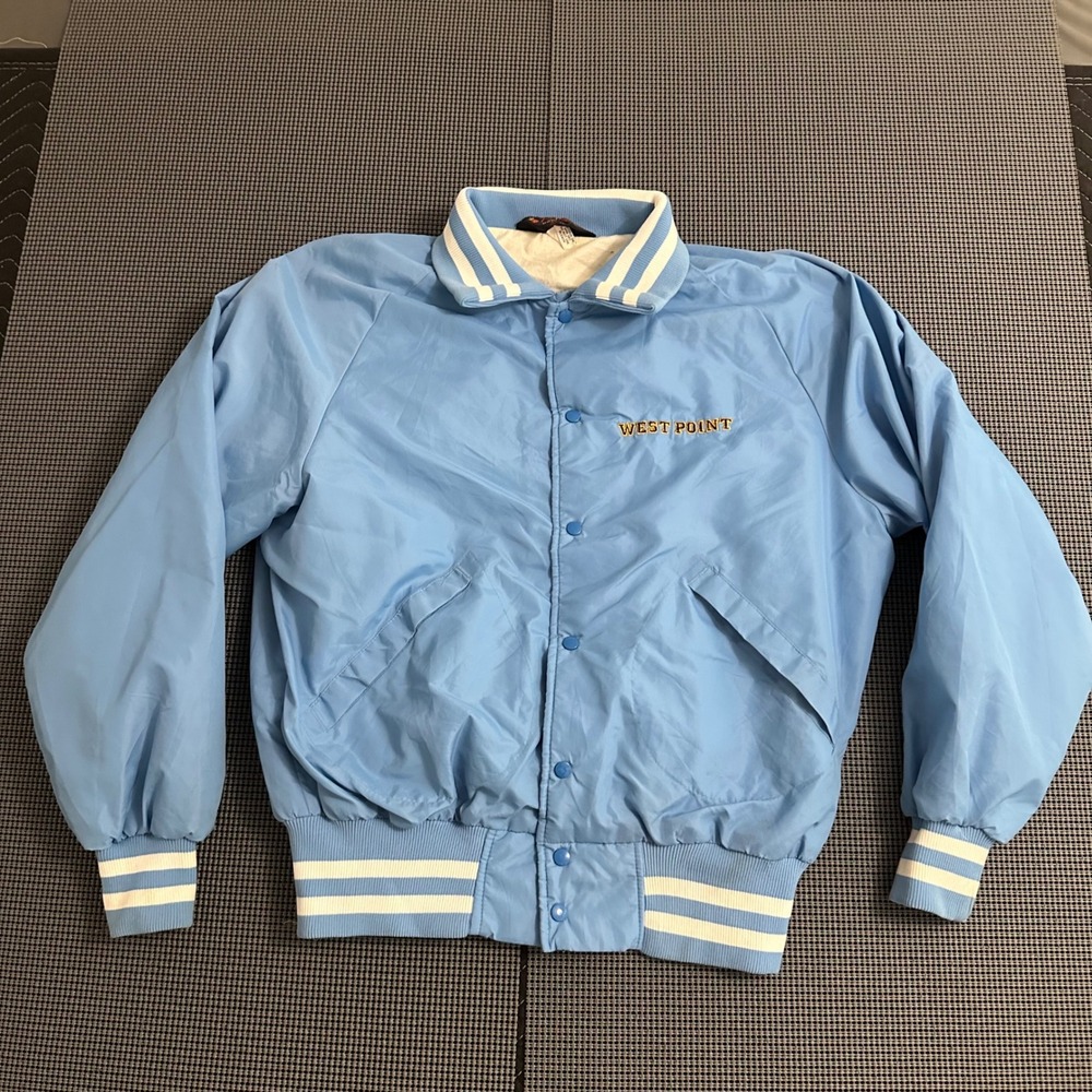 Vintage Pla-Jac Dunbrooke West Point Army Bomber Jacket Blue Mens Large USA Made
